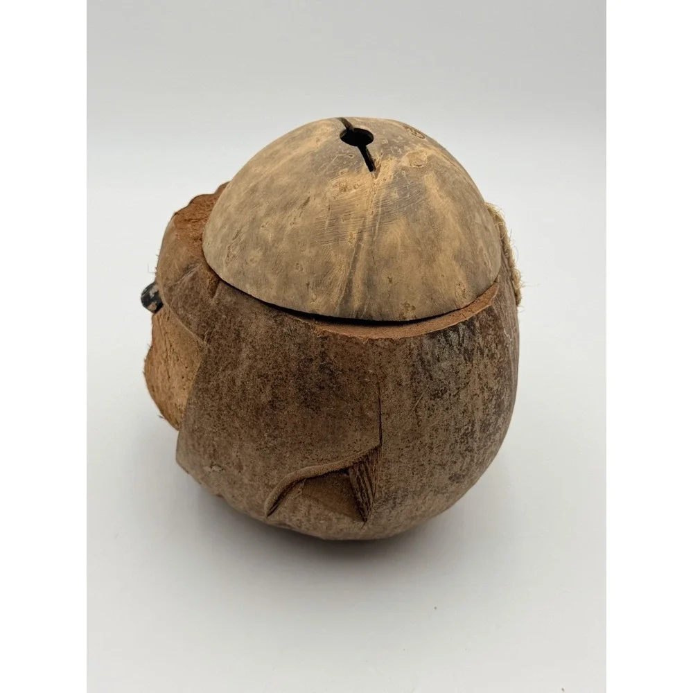 Vintage Carved Coconut Bank Pirate Tiki Bar Decor Philippines Man Cave Folk Art